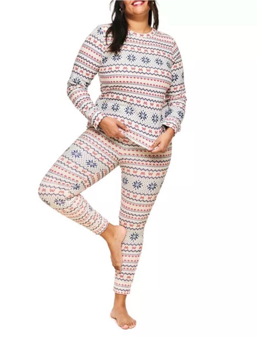 Adore Me Fair Isle Thermal Pajama Set Medium NWT/NWOT Holiday Waffle Knit